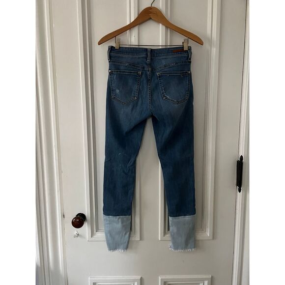 Anthro Pilcro and the Letterpress script skinny jeans raw uneven hem with patchw - Picture 2 of 7
